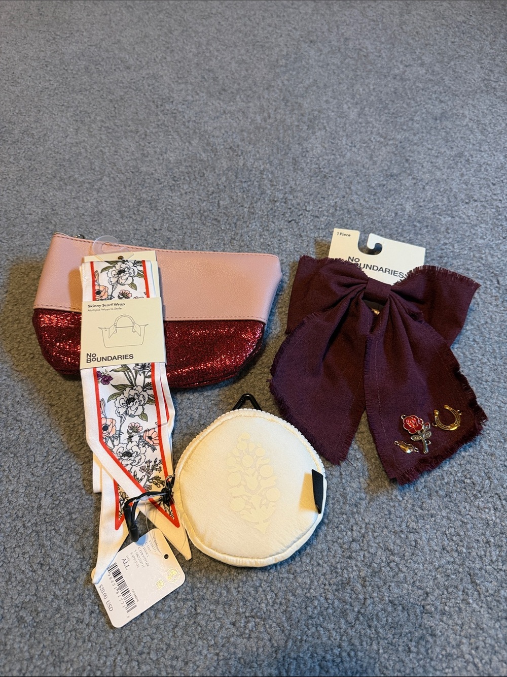 No Boundaries Pink and Burgundy Glitter Cosmetic Pouch Set